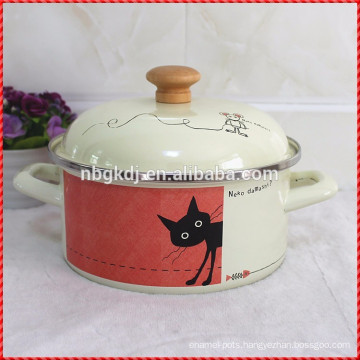 cartoon enamel strait pot with enamel lids popular by family